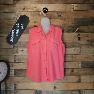 Joanna Women's coral Colored Collared Neckl sleeveless button-up Top Size L